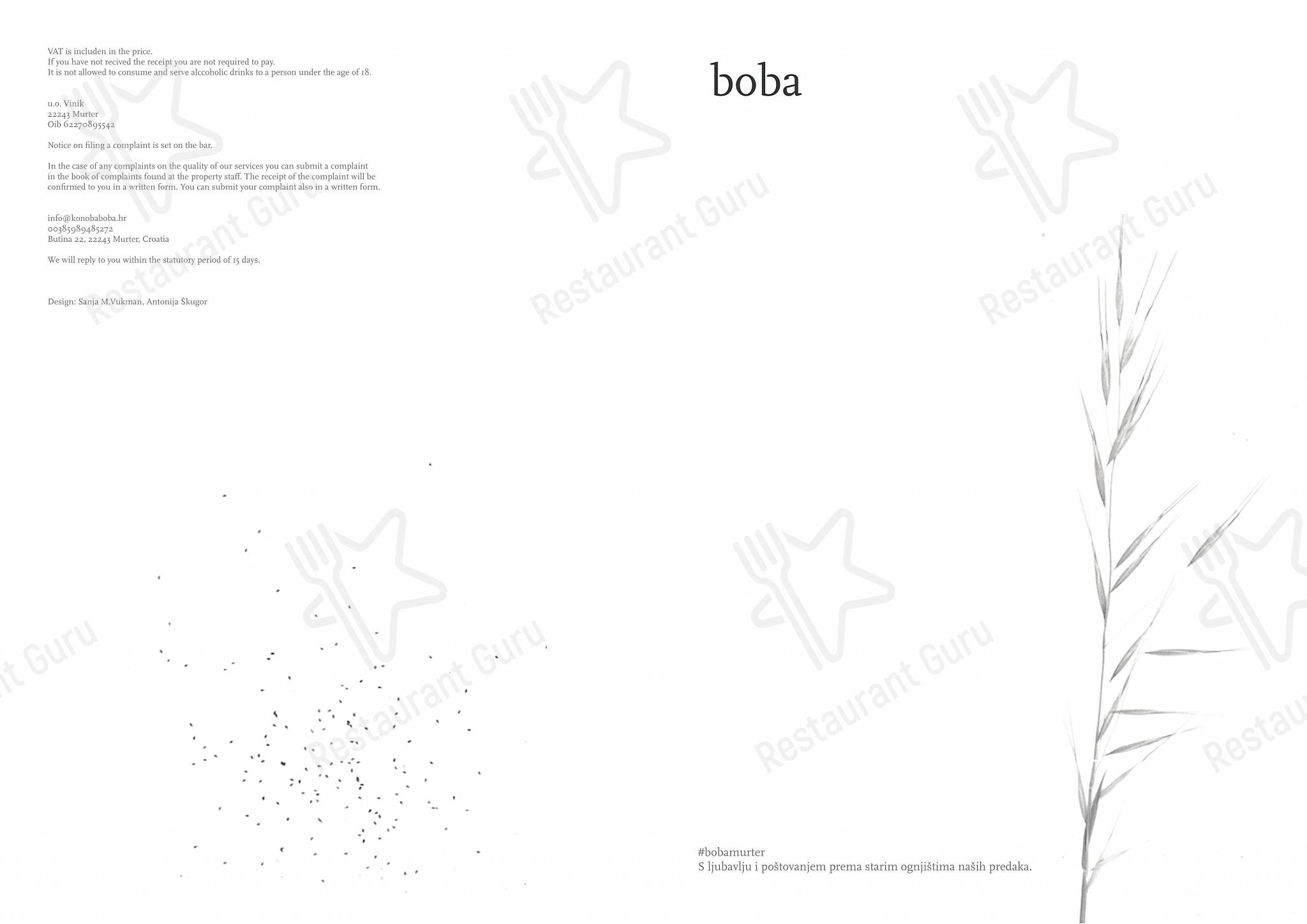 Menu di Konoba Boba 
