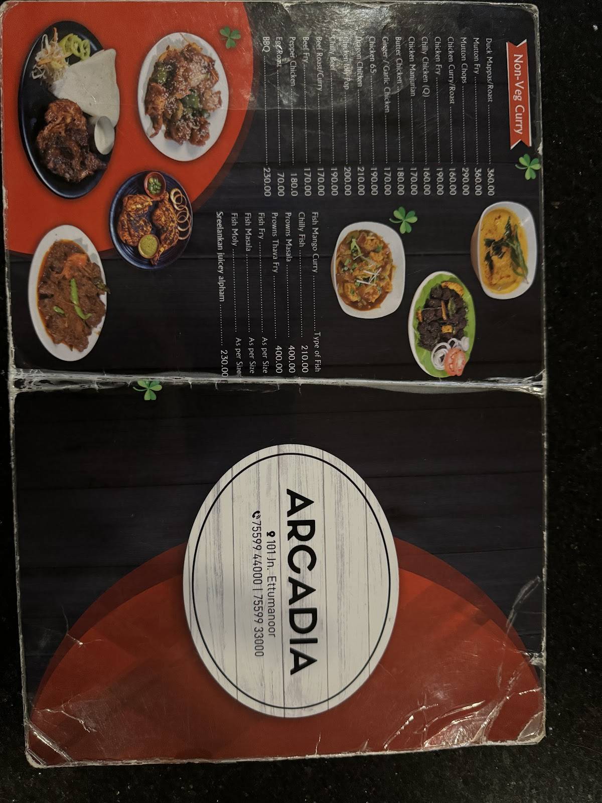 Hotel Arcadia menu