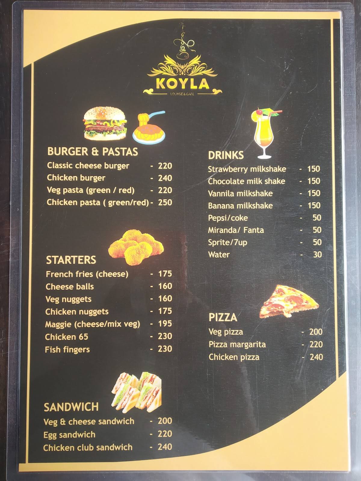 Koyla lounge and cafe menu
