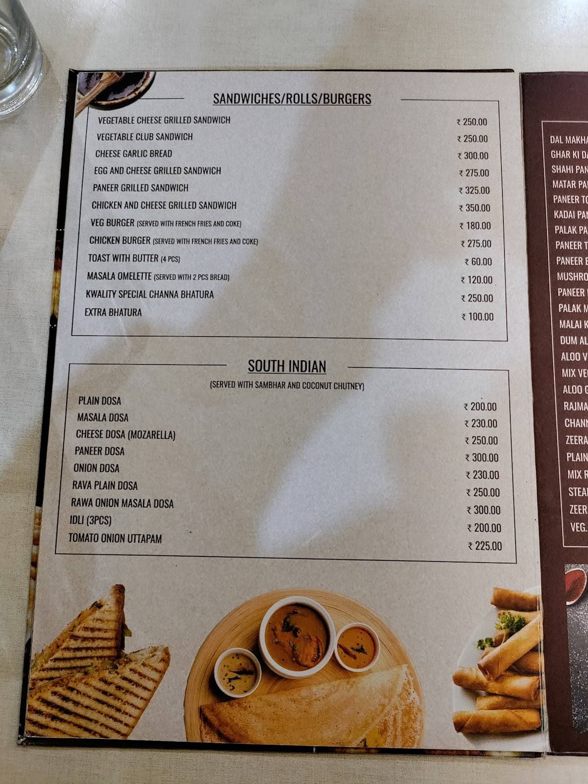 Kwality Restaurant menu