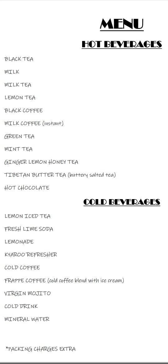 Kyaroo House menu