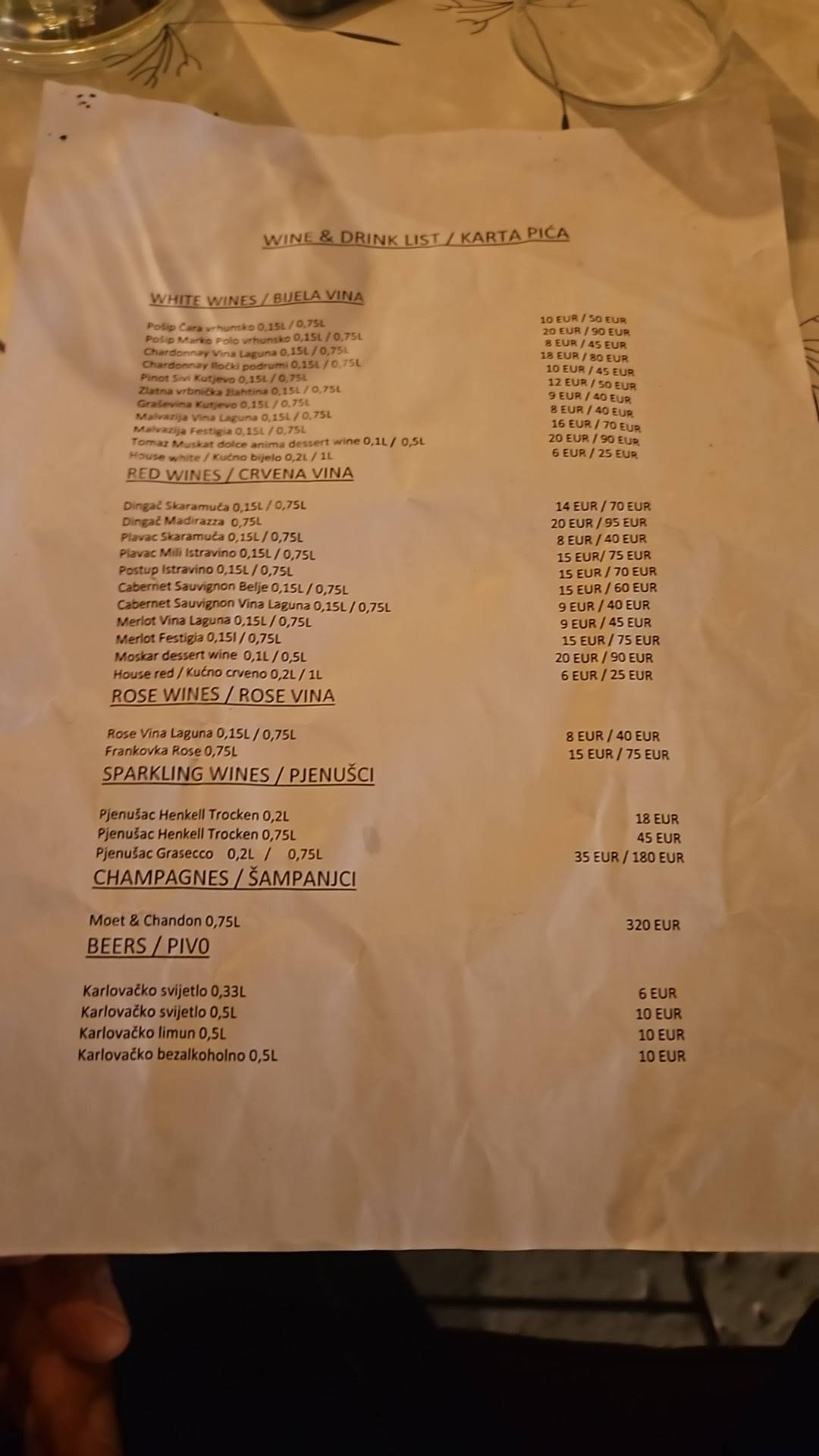 Menu di LAJK restaurant Dubrovnik 