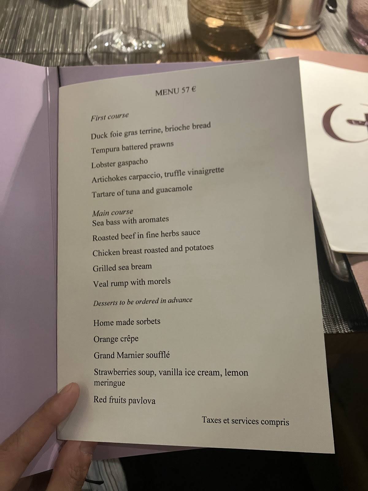 Menu de L'Affable