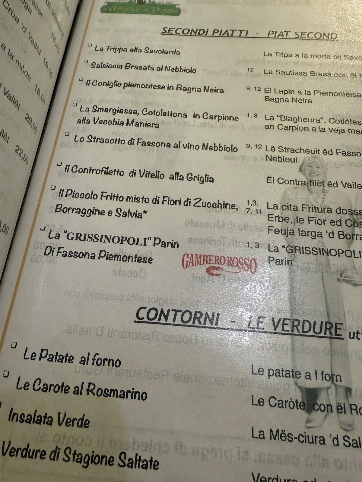 Menu di L'Angolo di Parìn 