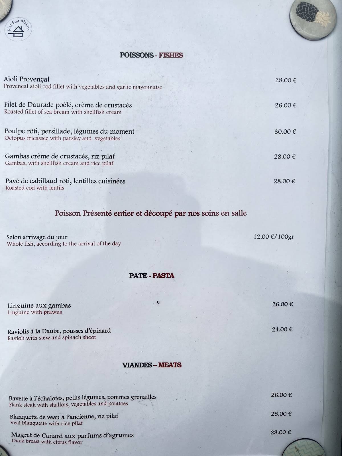 Menu de L'Assiette Provençale