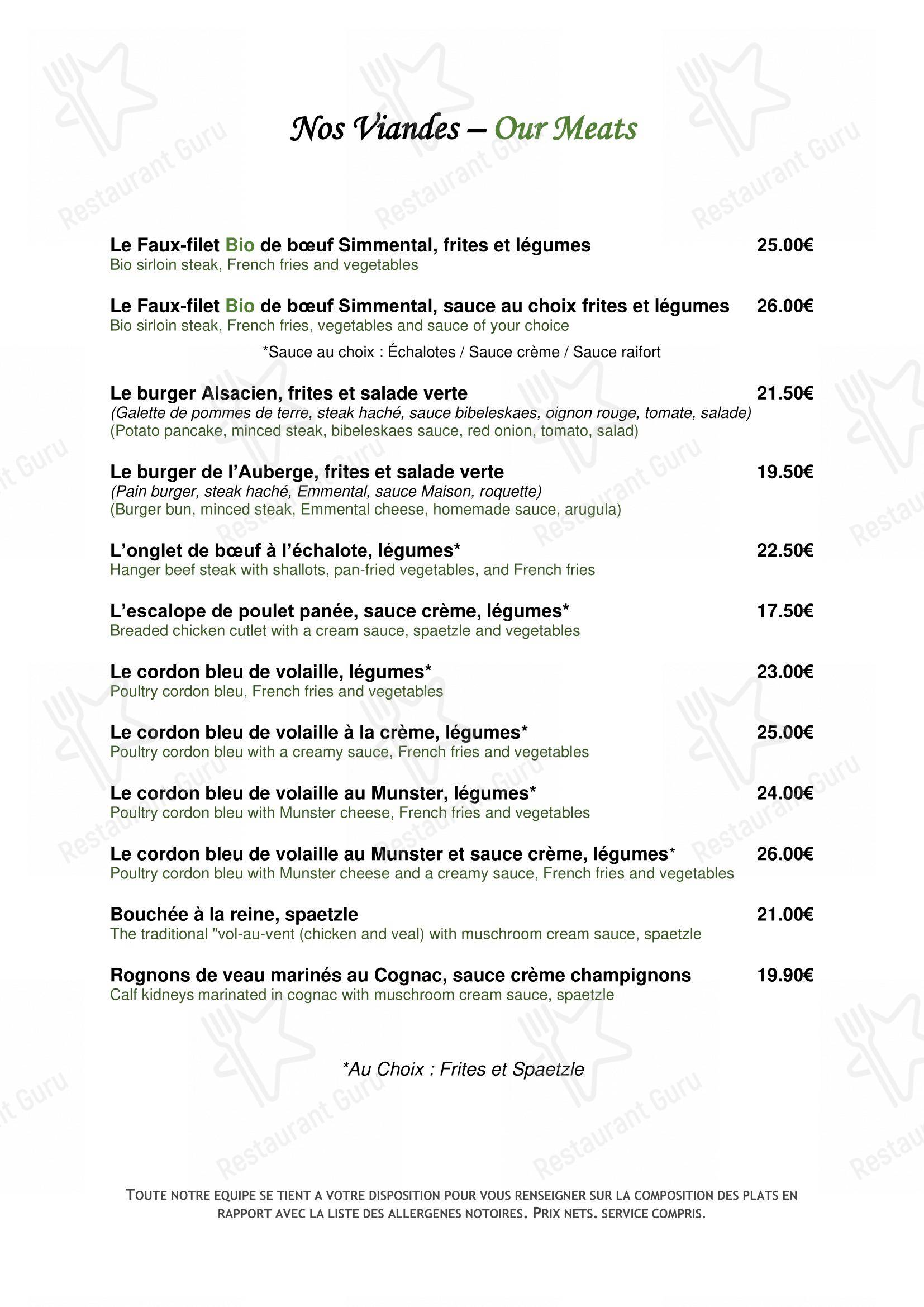 L'Auberge & Trattoria du Ried dans Erstein - Menu