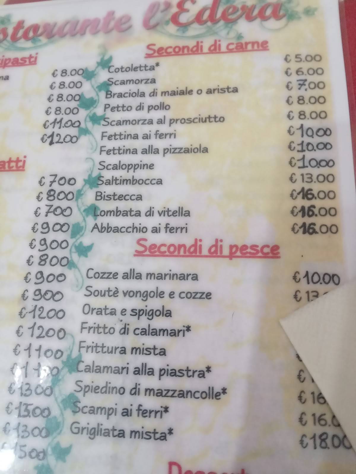 Menu di L'Edera 
