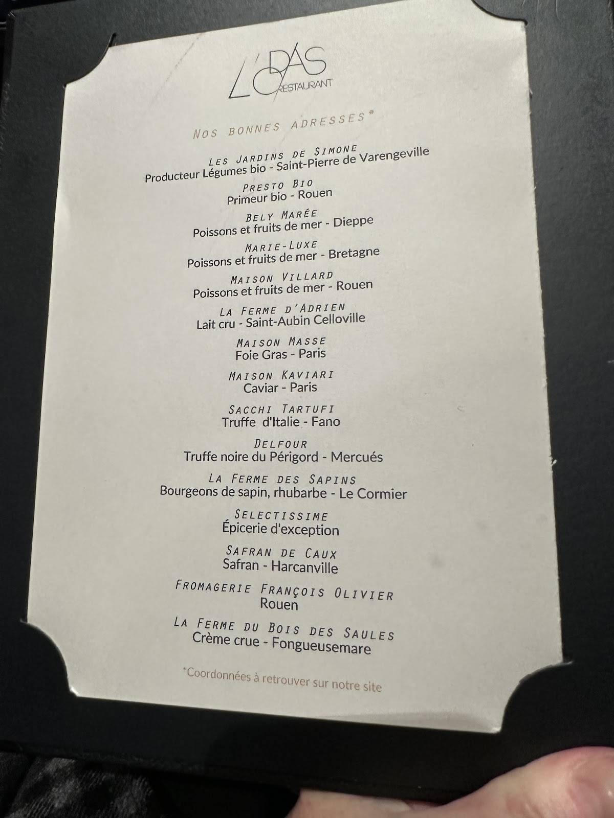Menu de L'Odas