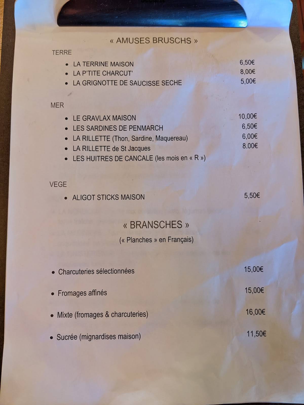 Menu de L'OKAL