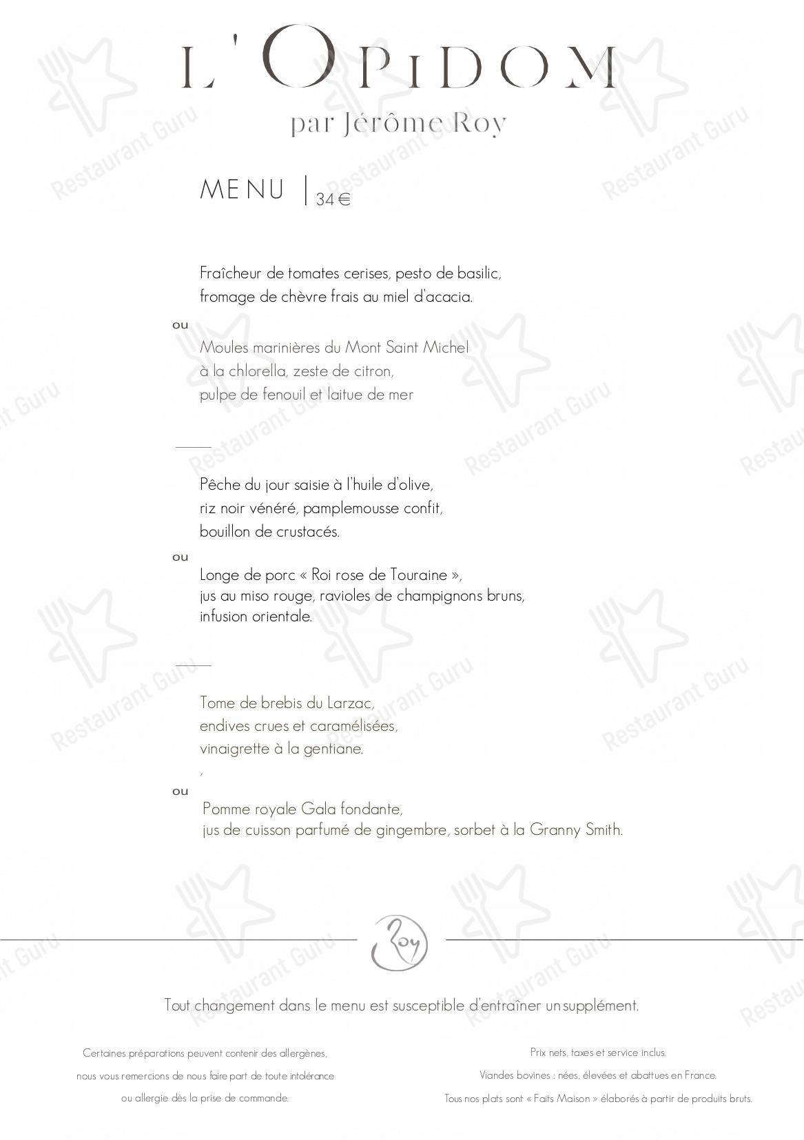 Dinner Menu pour L'Opidom dans Fondettes