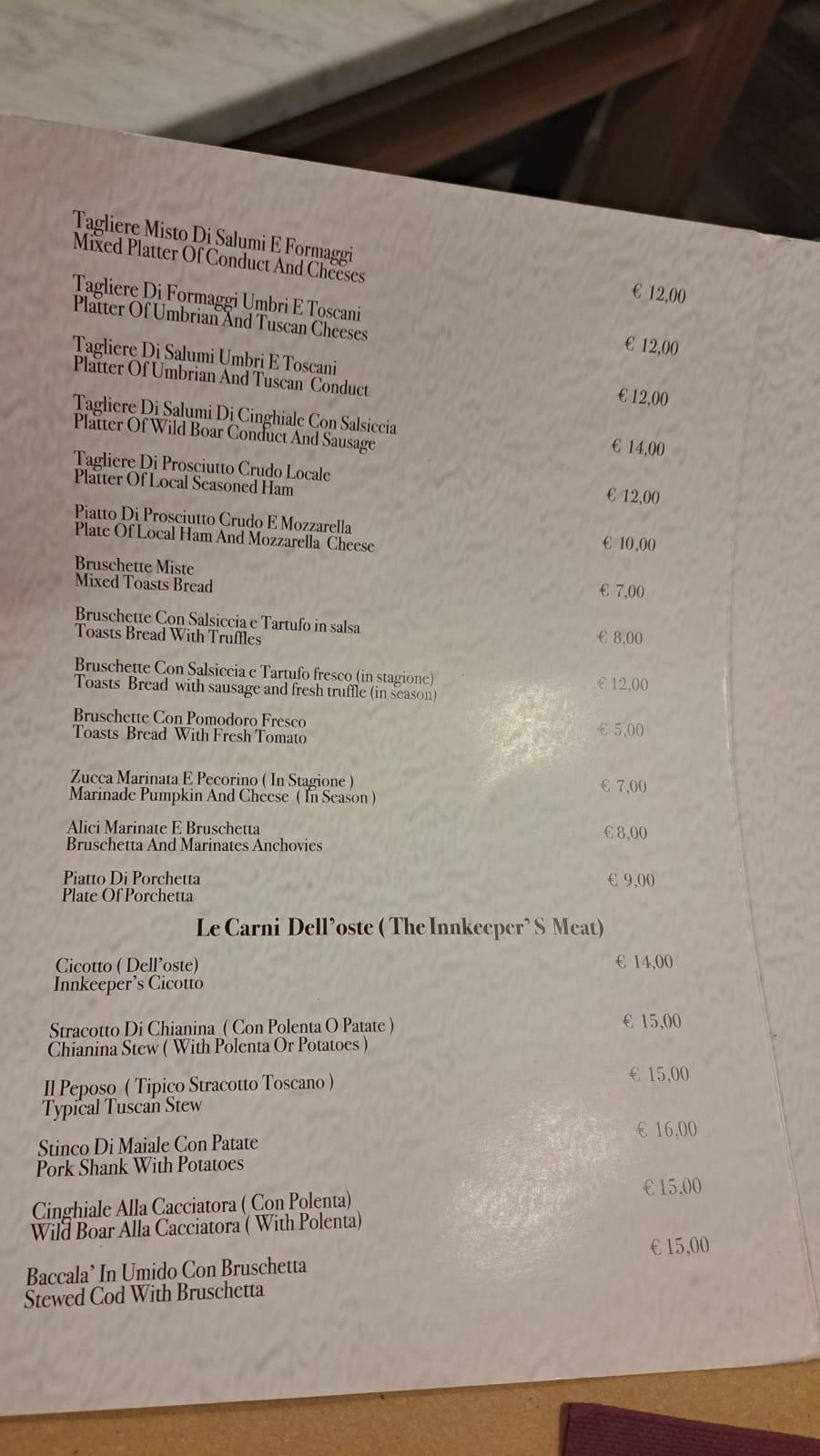 Menu di L'Oste del Re 