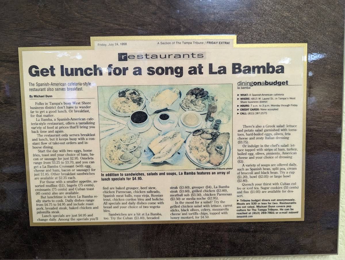 Menu at La Bamba Restaurant, Tampa, W Laurel St