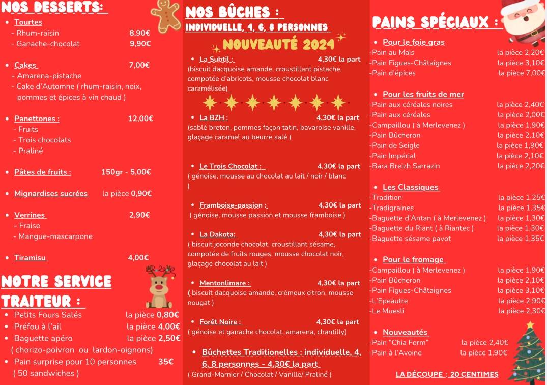 Menu de La Brioche du Riant