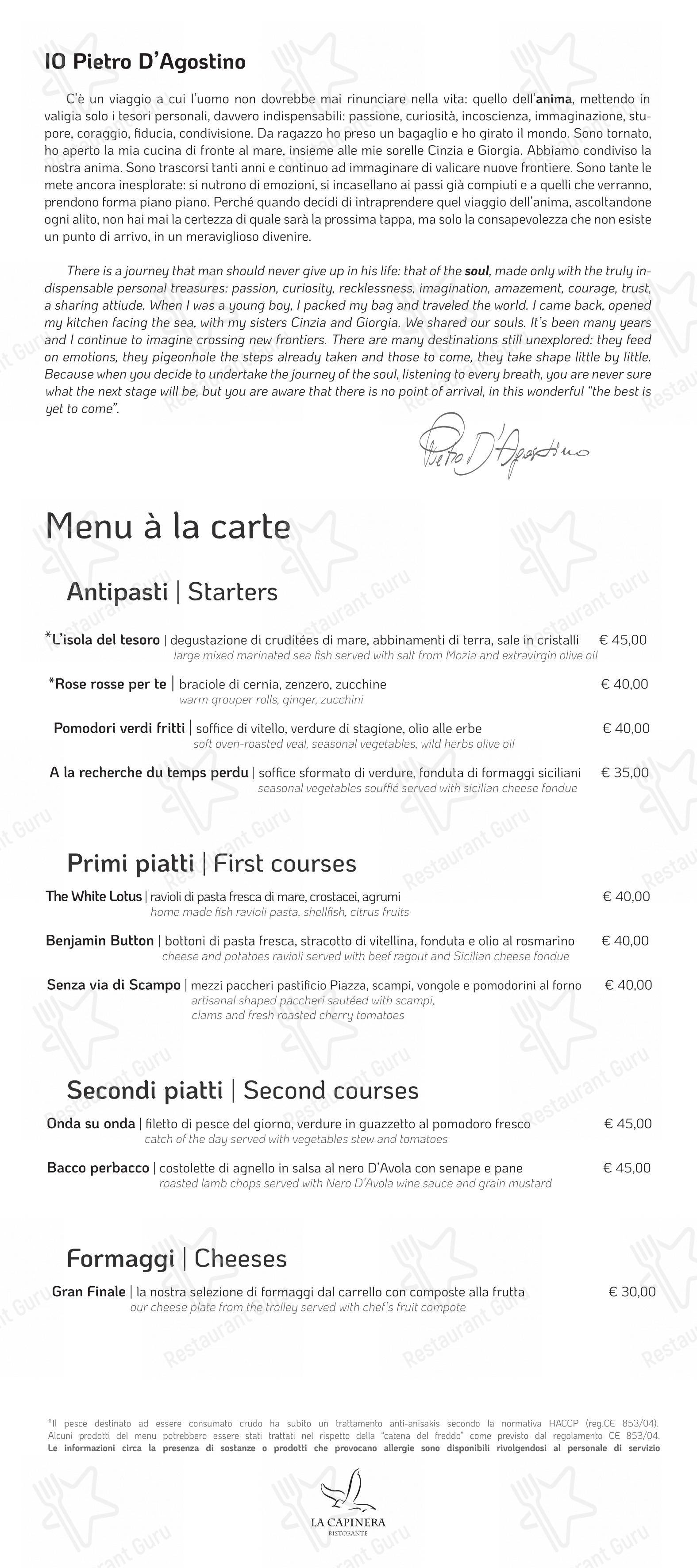 Menu di La Capinera - 菜单