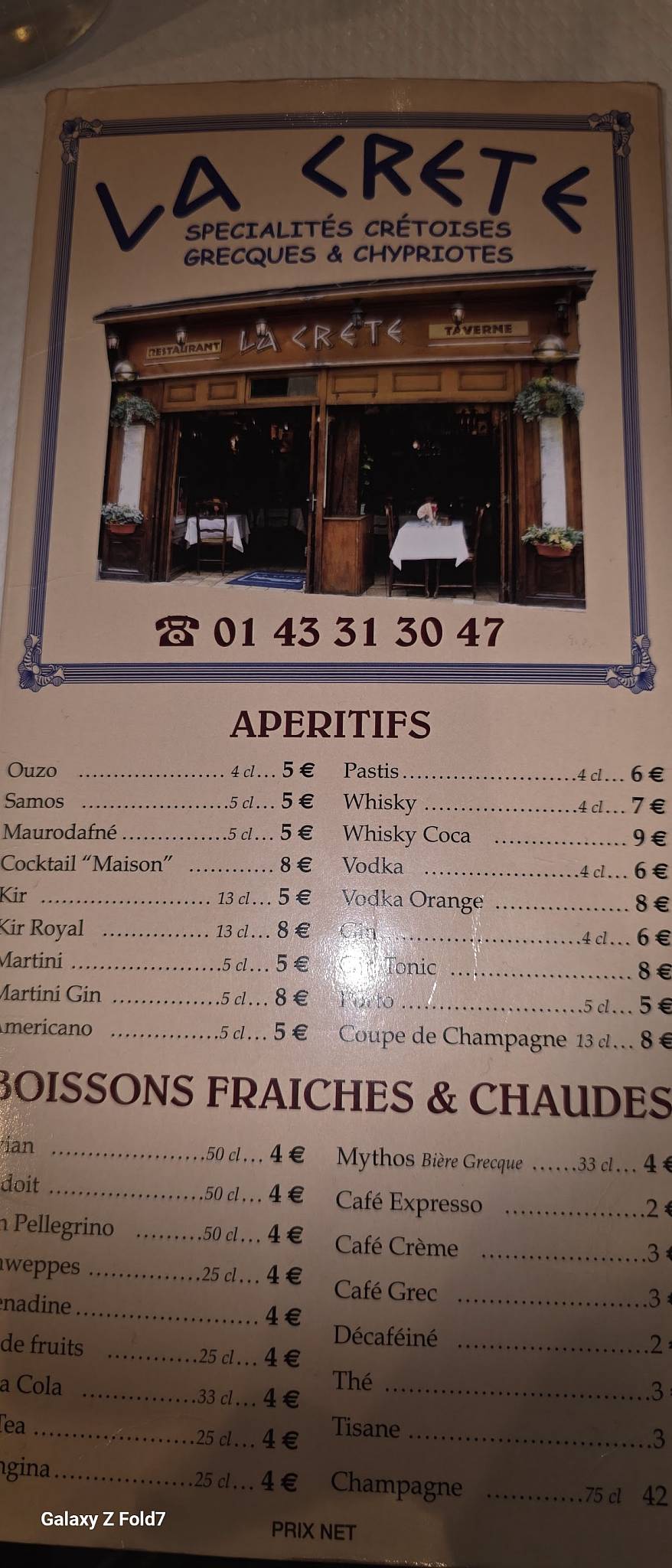 Menu de La Crète