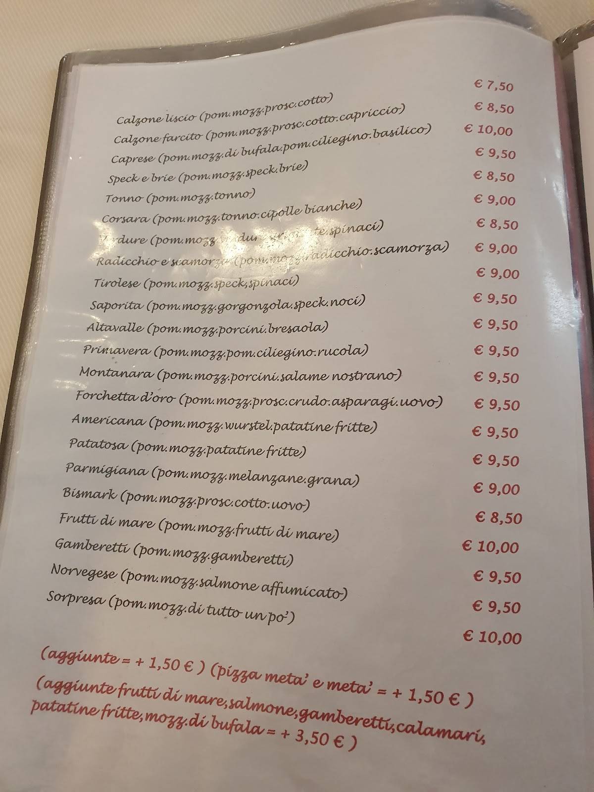 Menu di La Forchetta d'Oro - Ristorante Pizzeria 