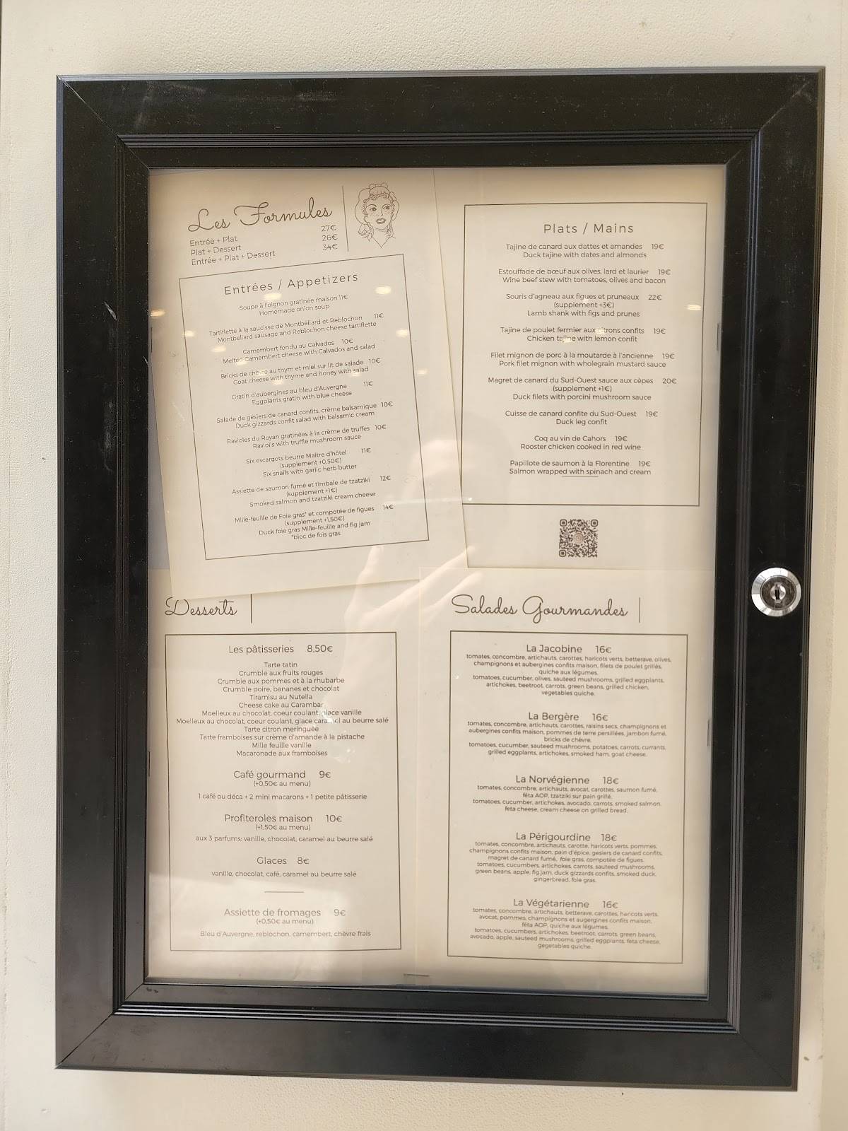 Menu at La Jacobine restaurant, Paris, 59-61 Rue Saint-André des Arts