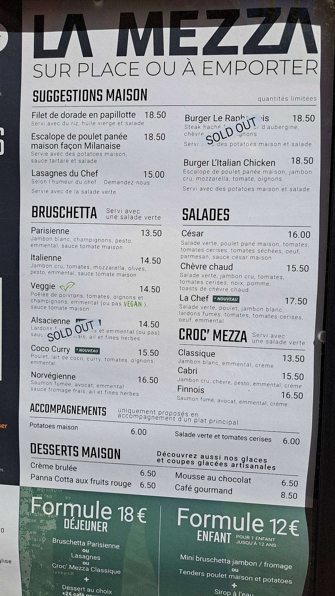 Menu de La Mezza