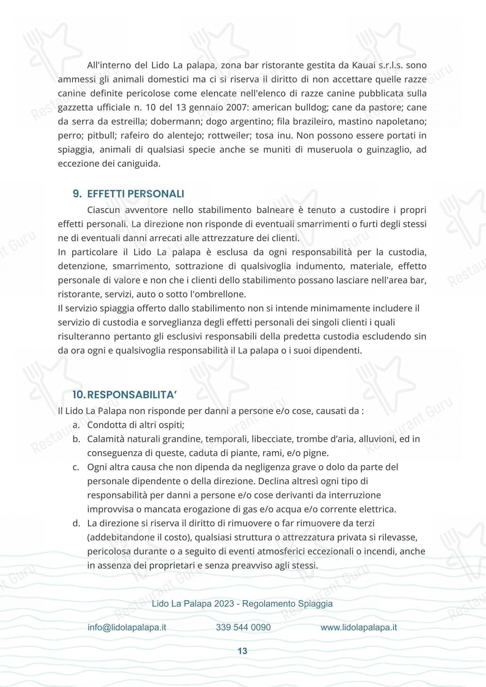 Menu di La Palapa - Menu