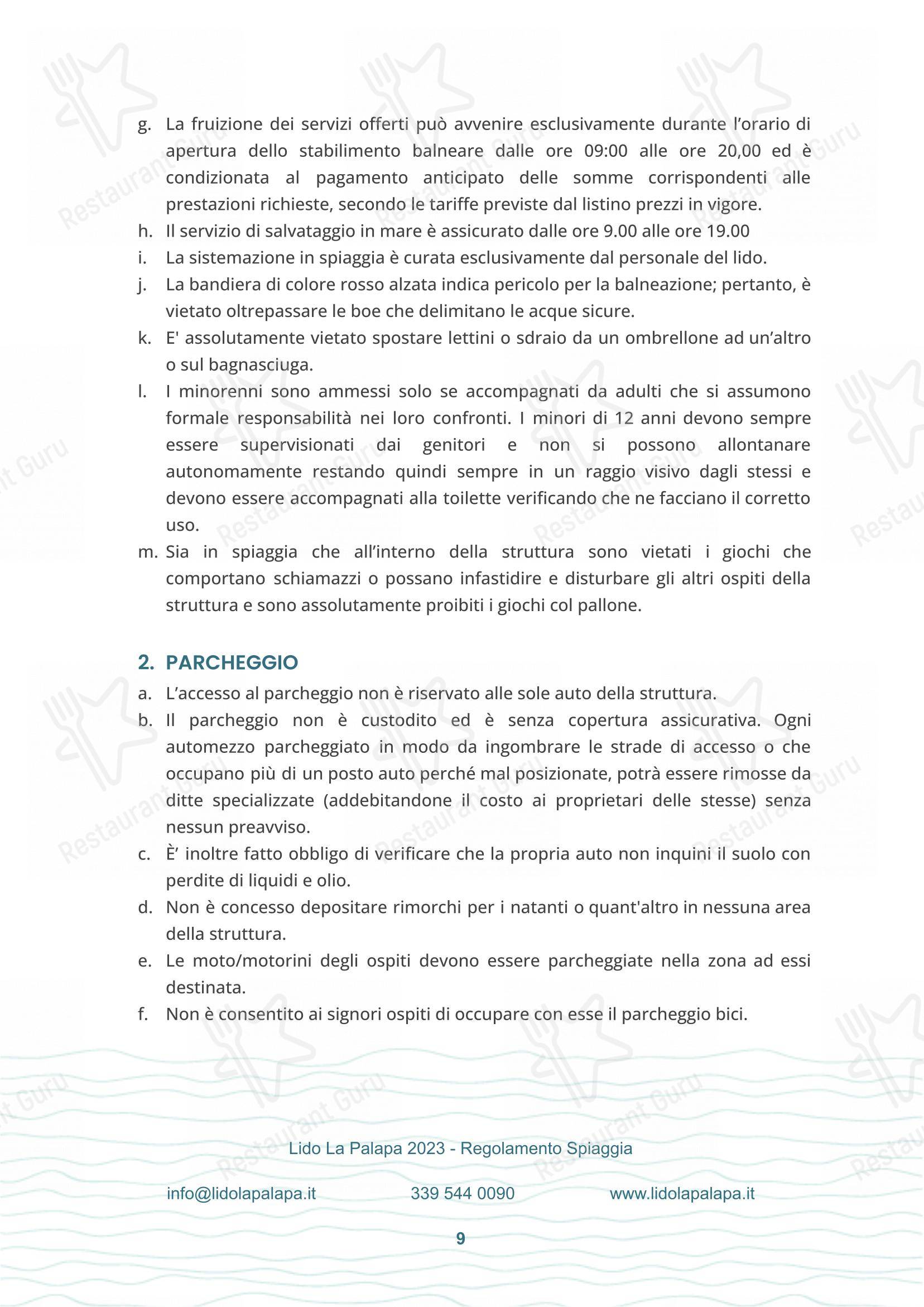 Menu per La Palapa in Montepaone Lido