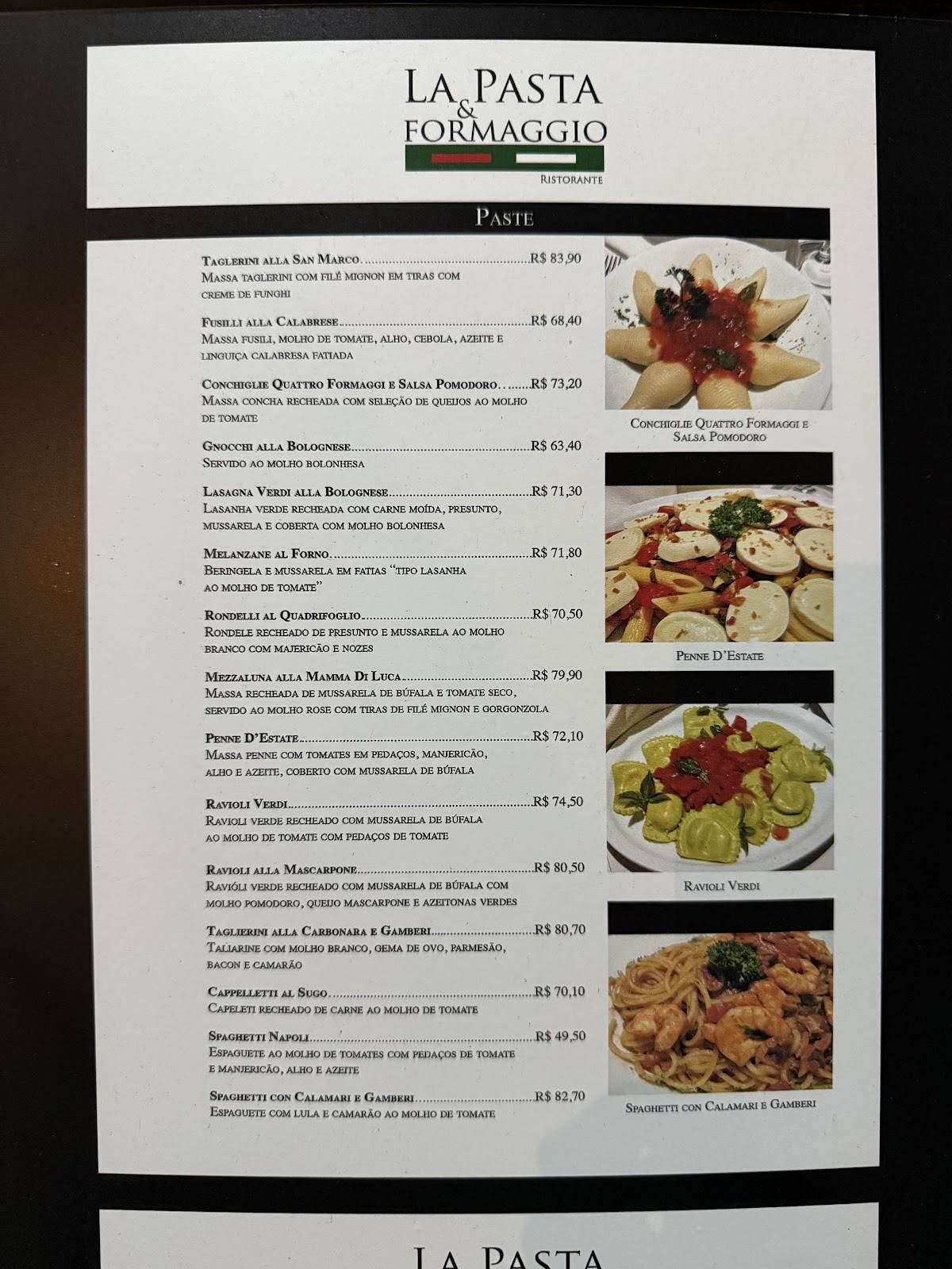 La Pasta & Formaggio Ristorante cardápio