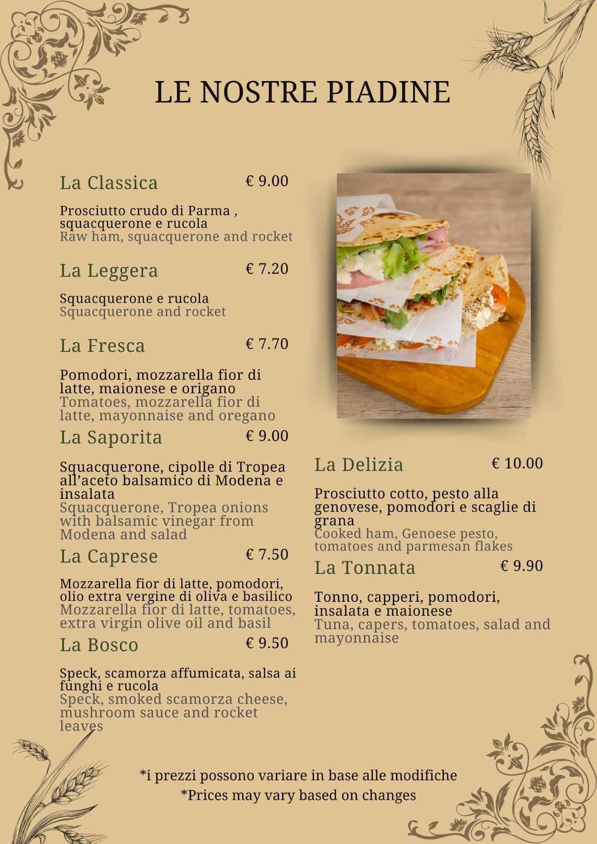 Menu di La Piadella Loano 
