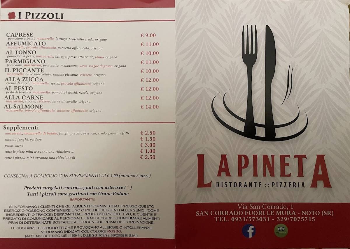 Menu di La Pineta di Toro Andrea 