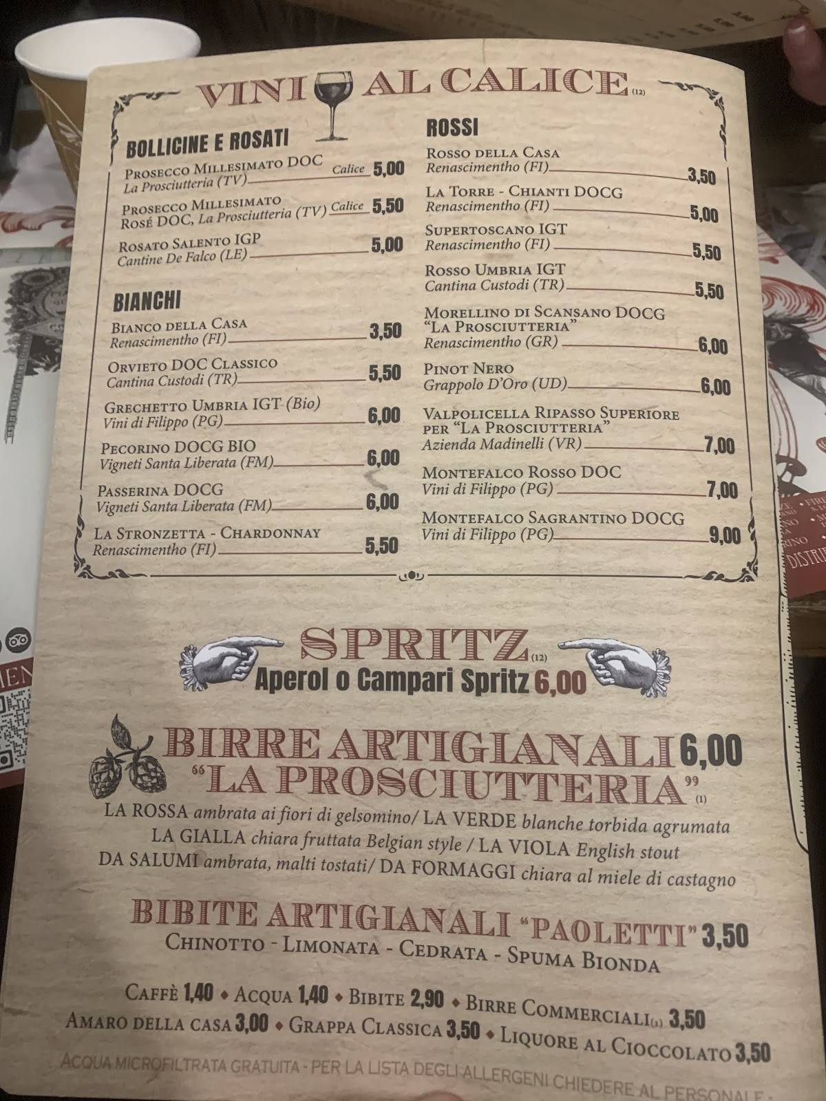 Menu di La Prosciutteria Perugia 
