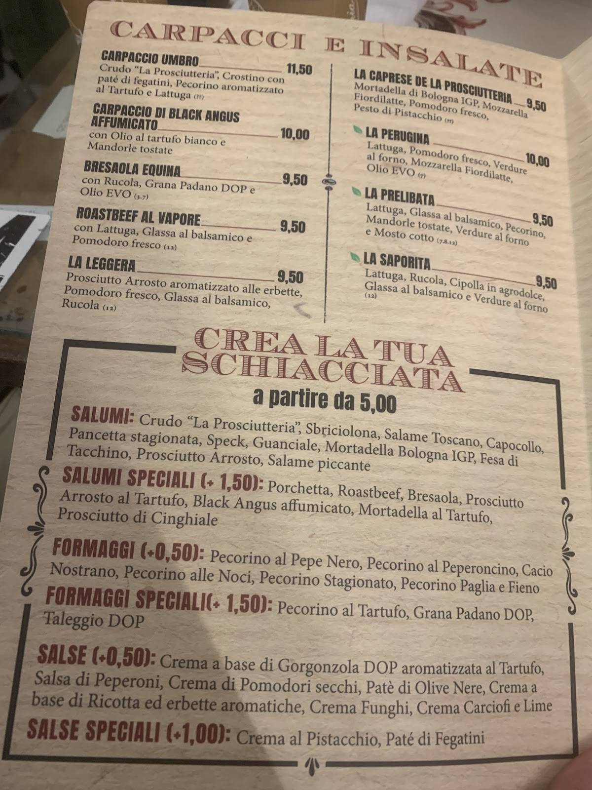 Menu di La Prosciutteria Perugia 
