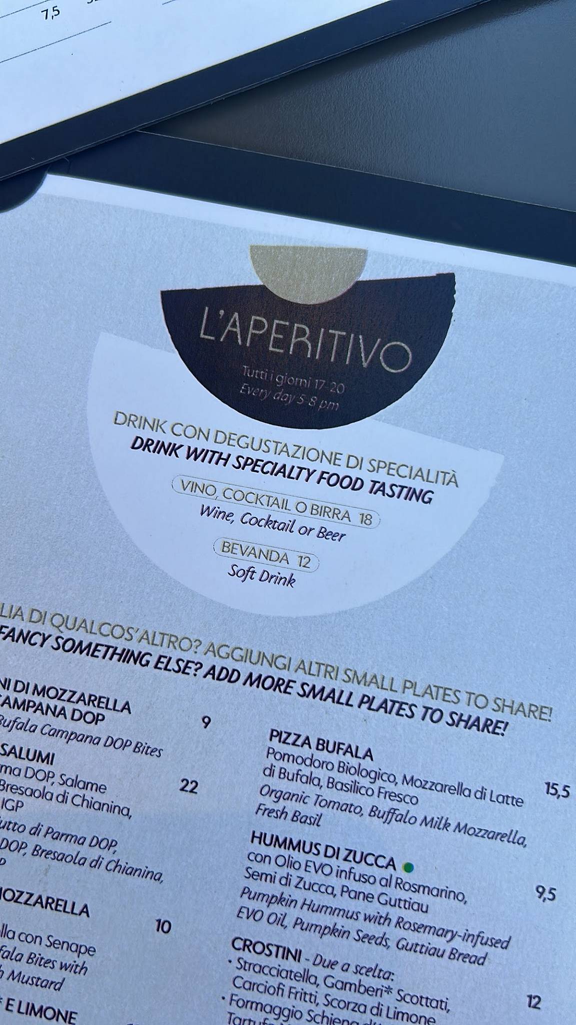 Menu di Terrazza Rinascente Milano Duomo 
