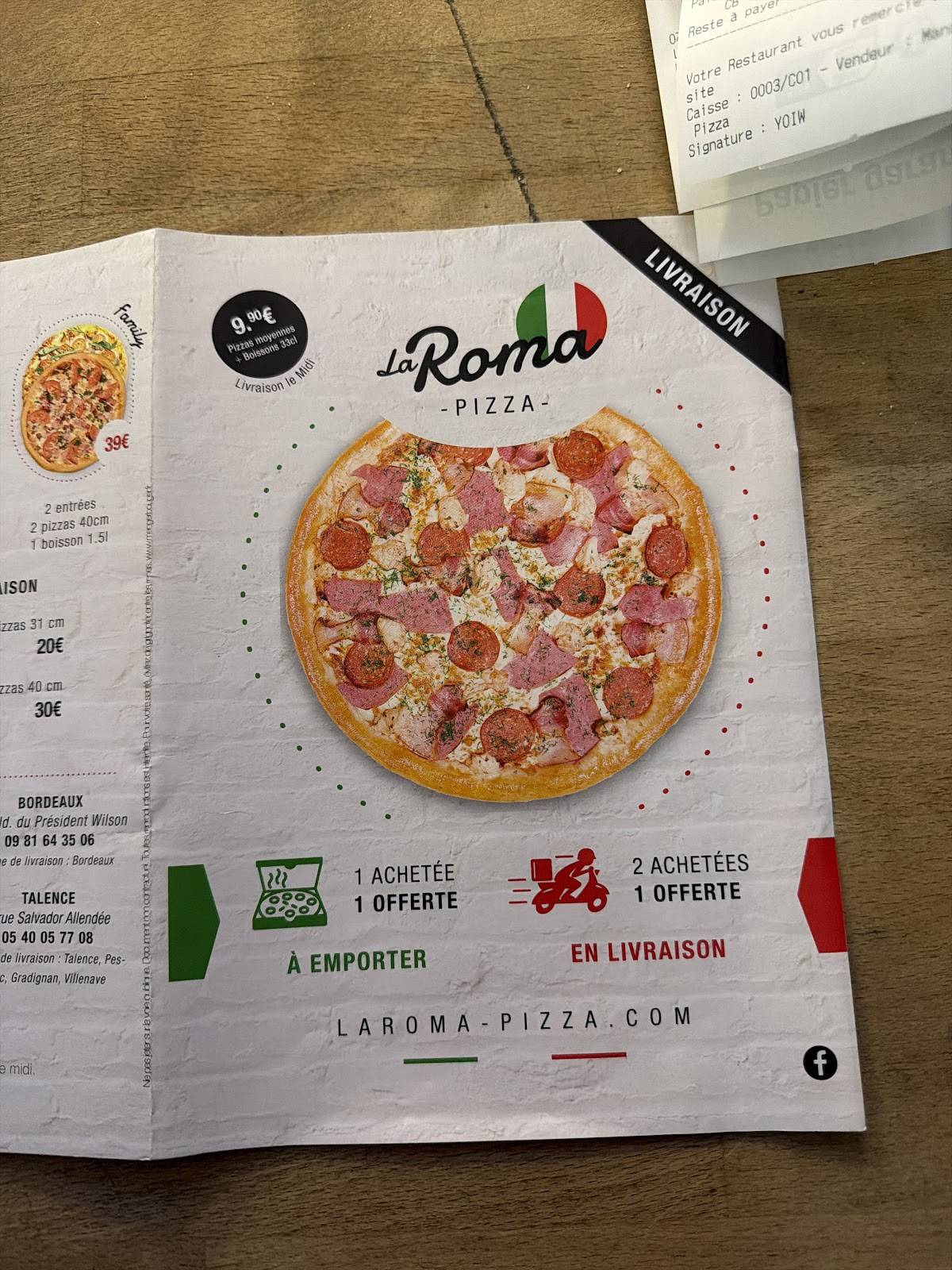 Menu de La Roma Pizza - Talence