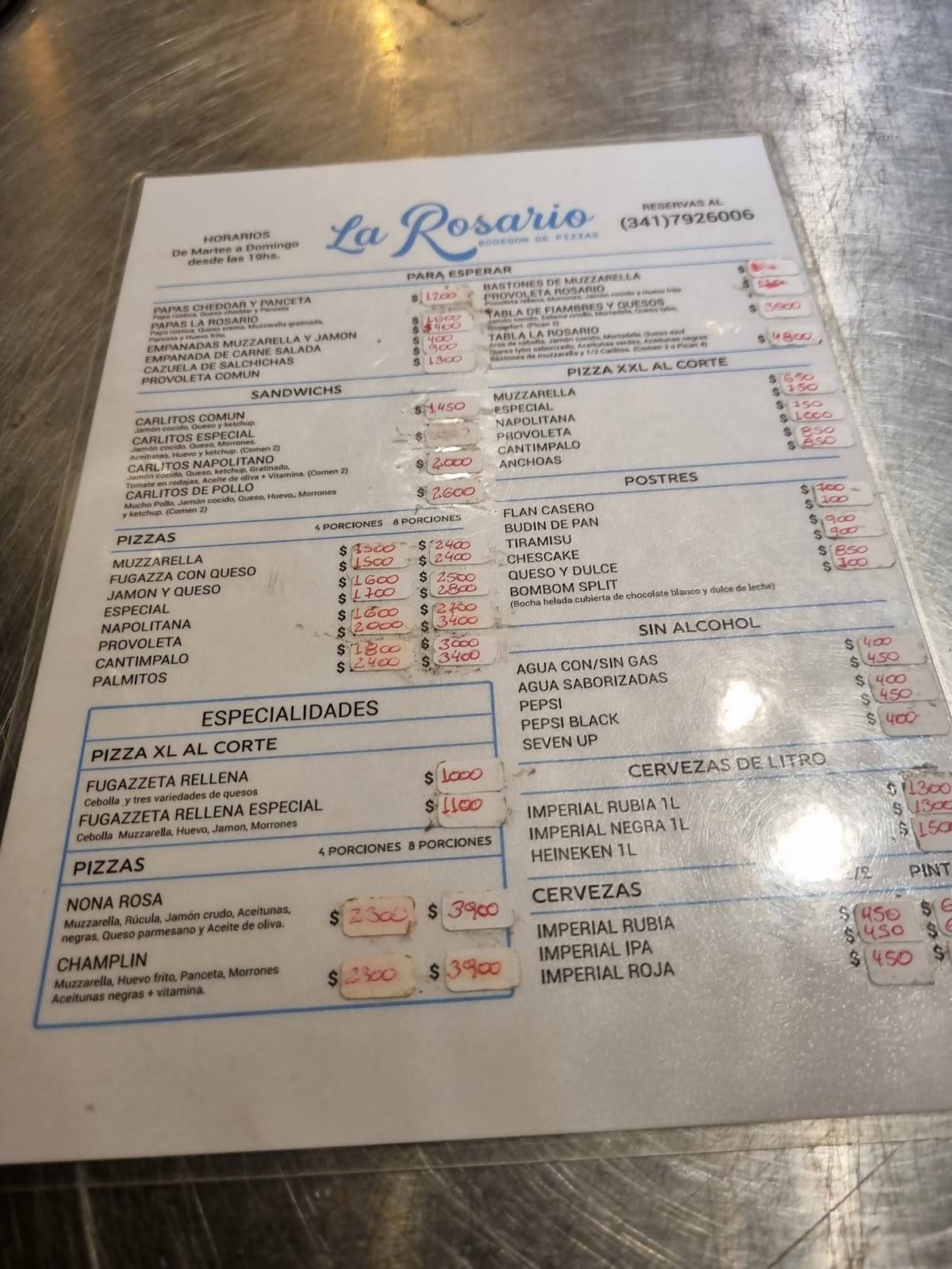 Carta del restaurante la rosario almac n del pizzas rosario