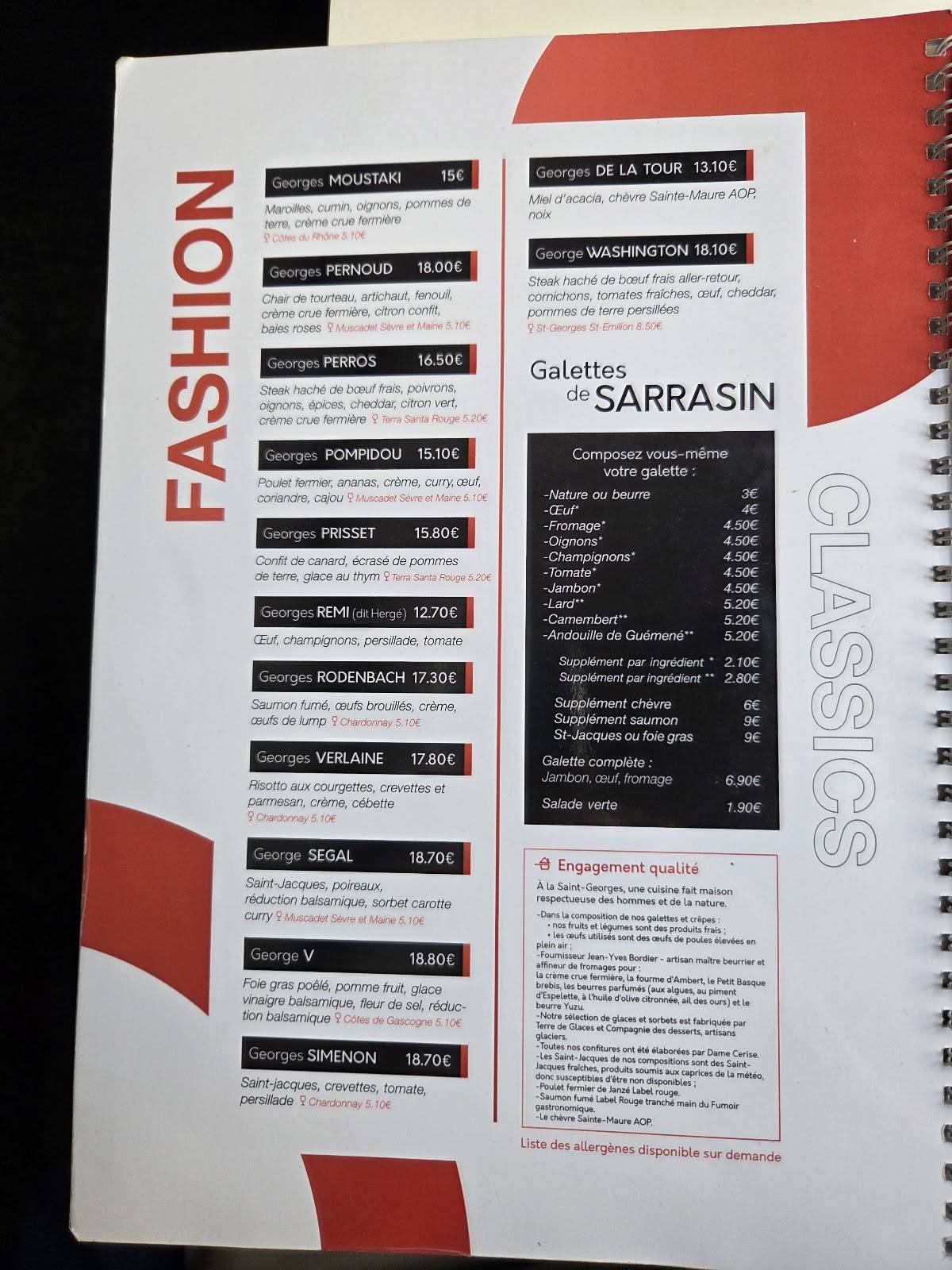 Menu de La Saint-Georges