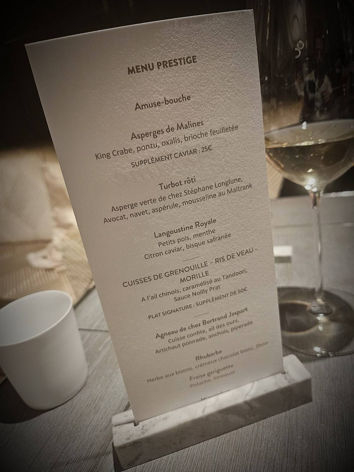 Menu de La Table de Maxime