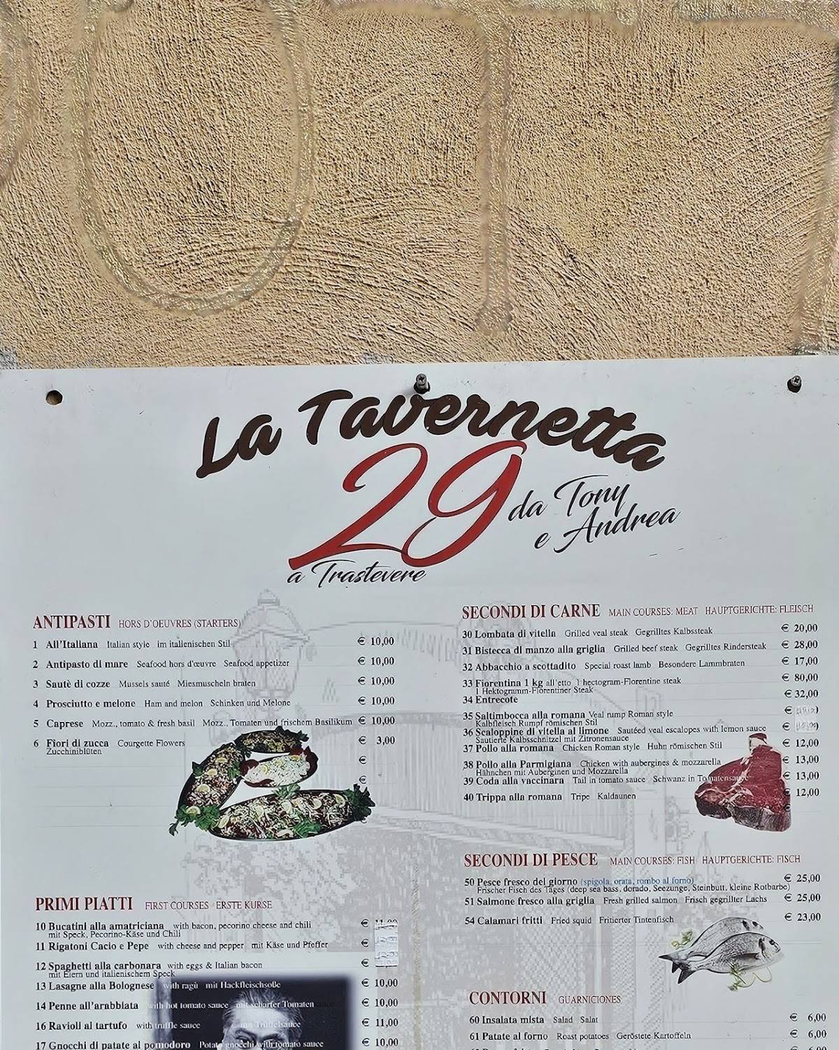 Menu di La Tavernetta 29 da Tony e Andrea 