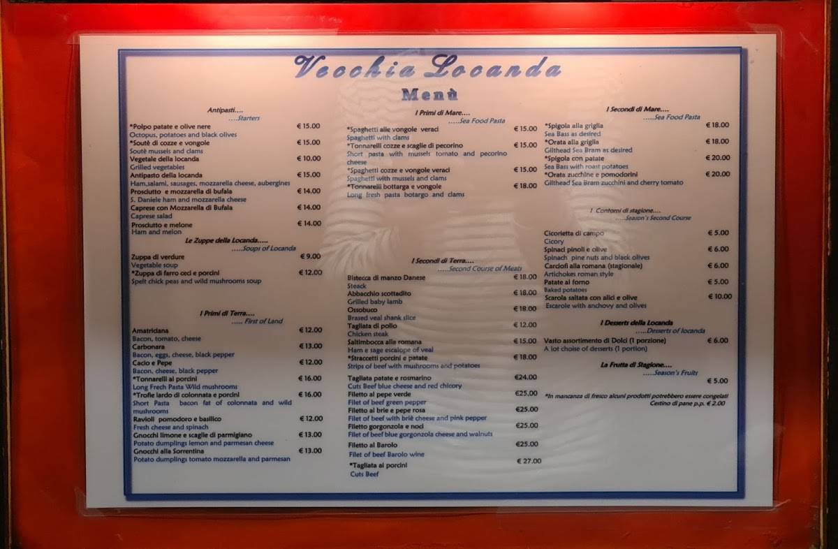 Menu di Vecchia Locanda 