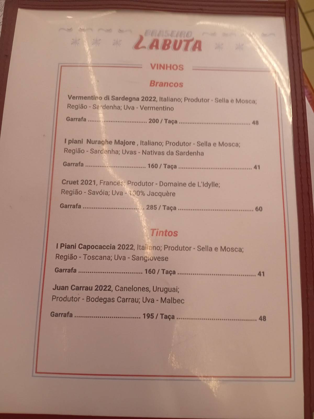 Labuta Bar cardápio