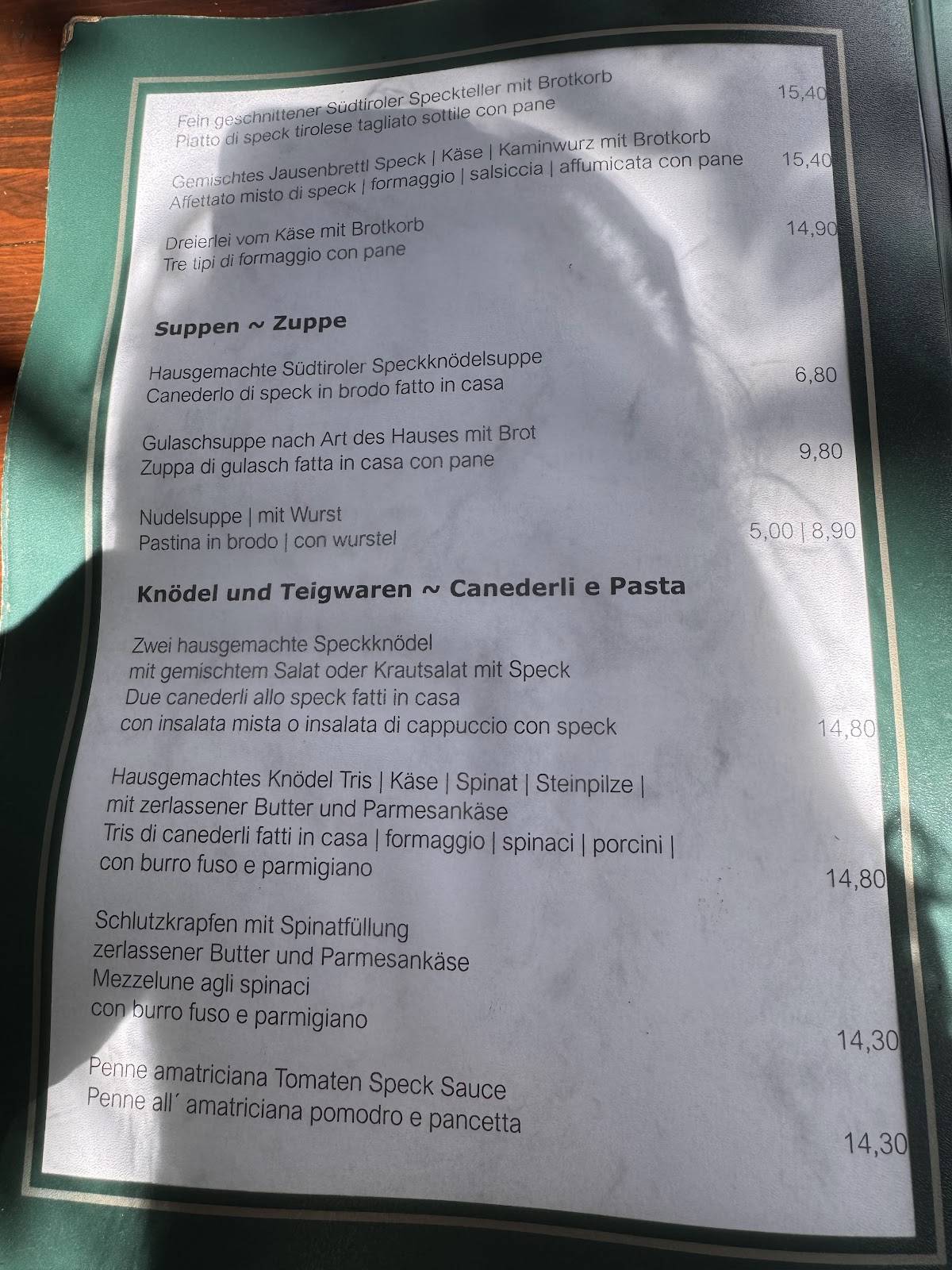 Menu di Bierkeller Latsch 