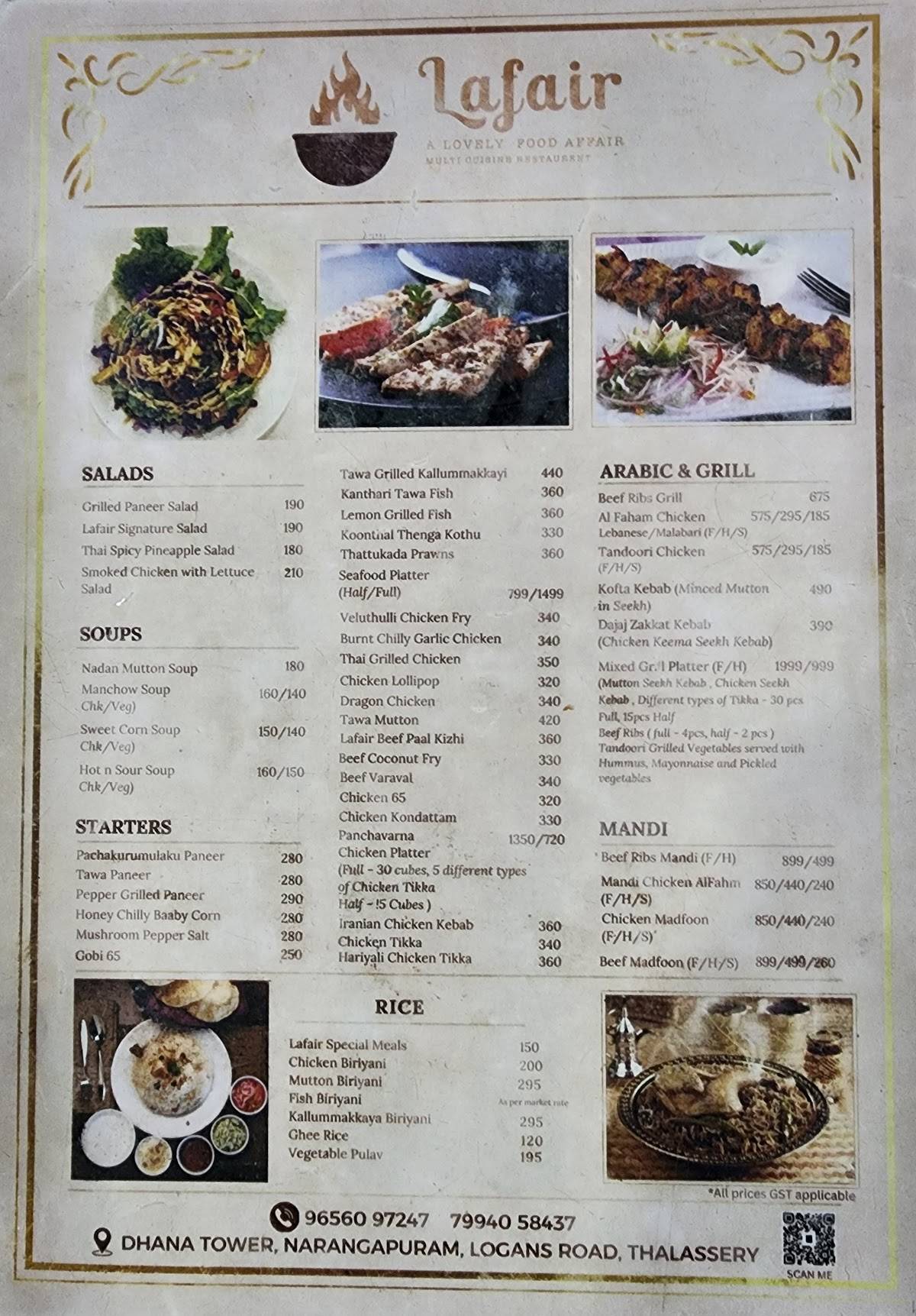 Lafair menu
