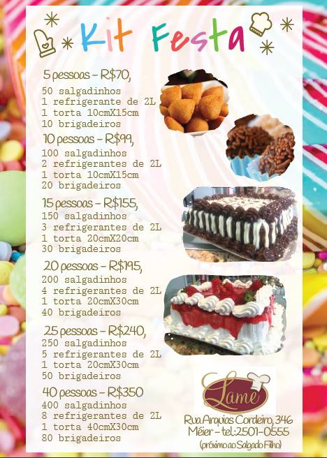Lame Padaria e Restaurante ltda cardápio