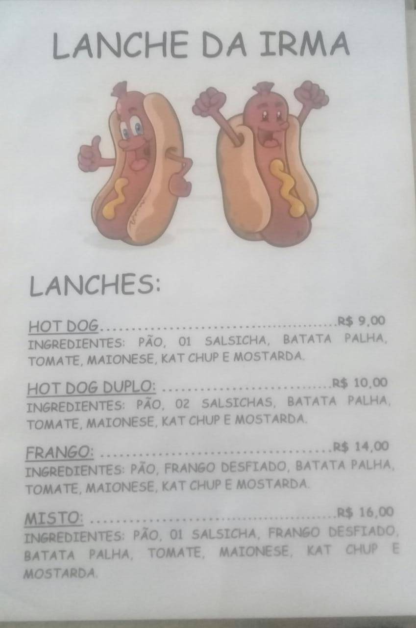 Lanche da Irma cardápio