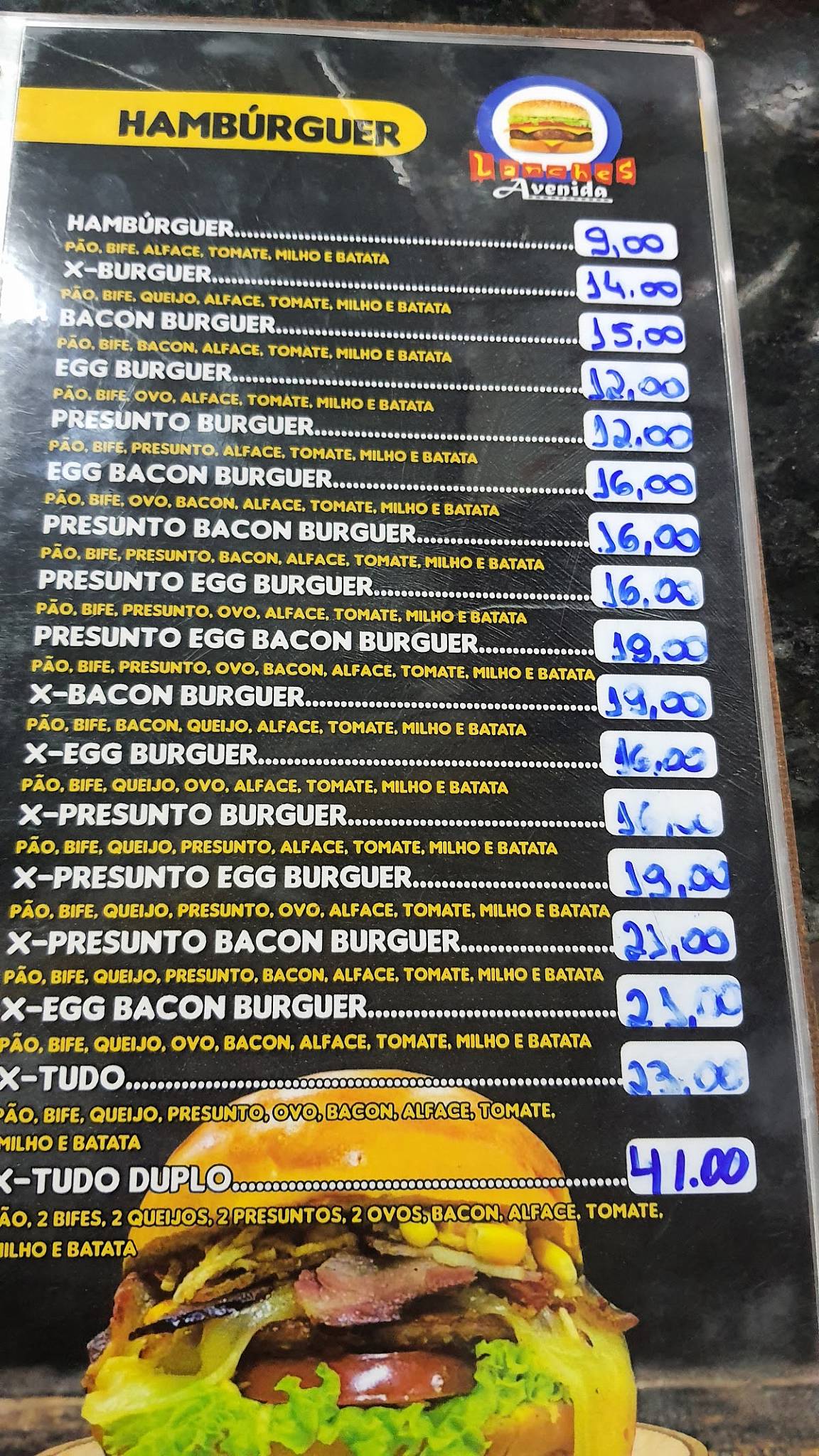 Lanches Avenida cardápio