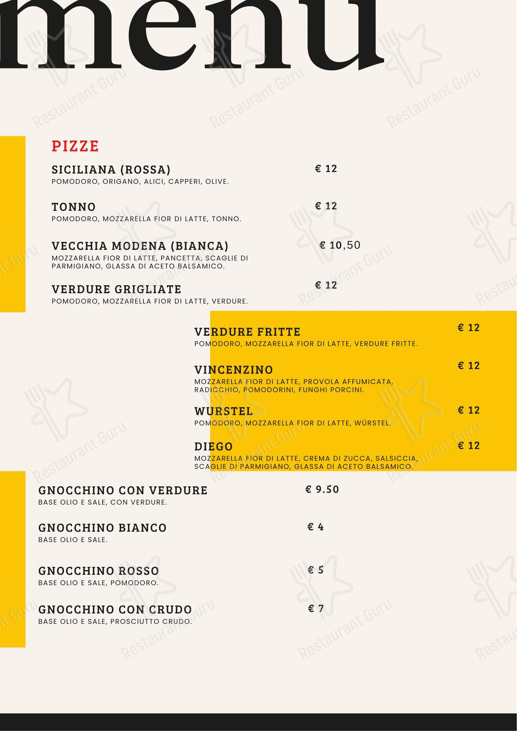 Menu per L'angolo di Vince in Modena
