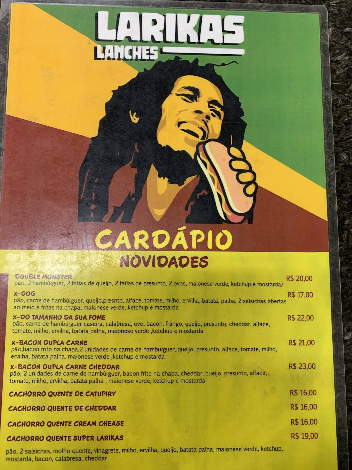 Larika's lanches cardápio