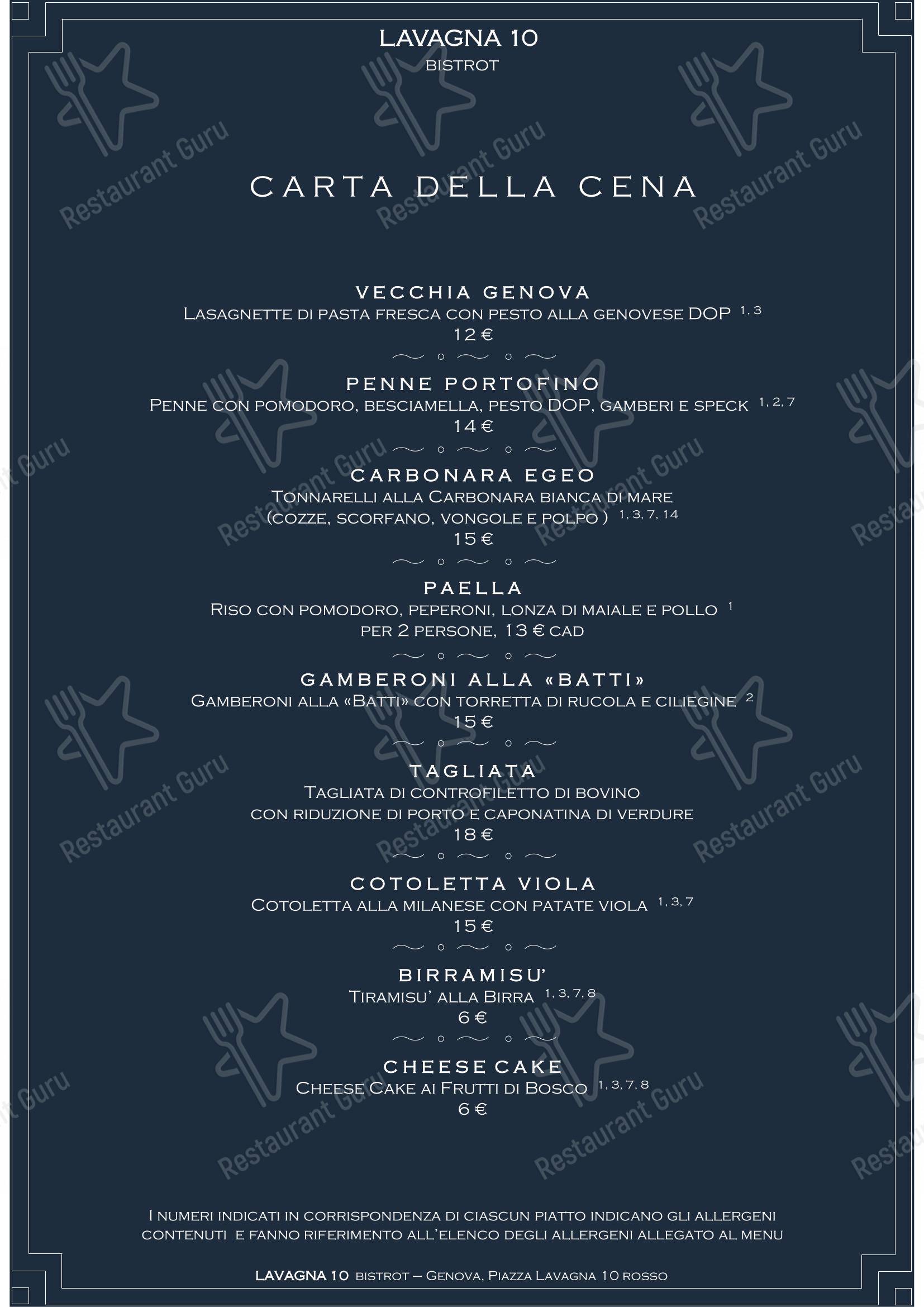 Lavagna 10 bistrot in Genova - Menu