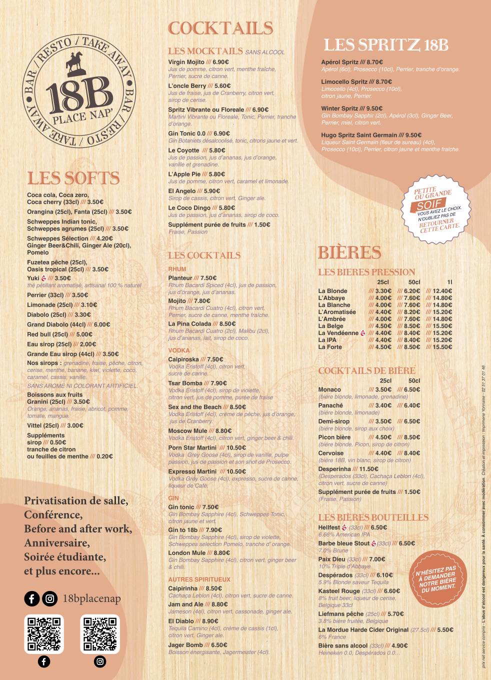 Menu de Le 18 B