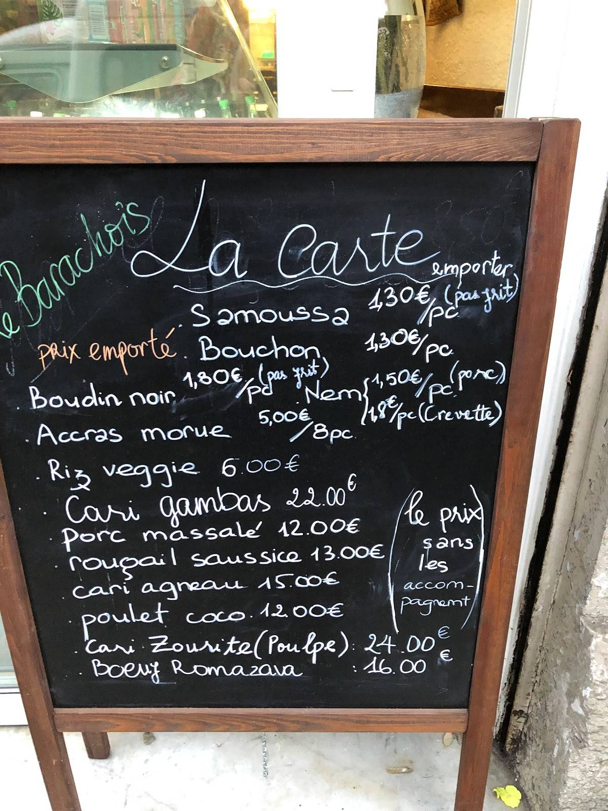 Menu de Le Barachois