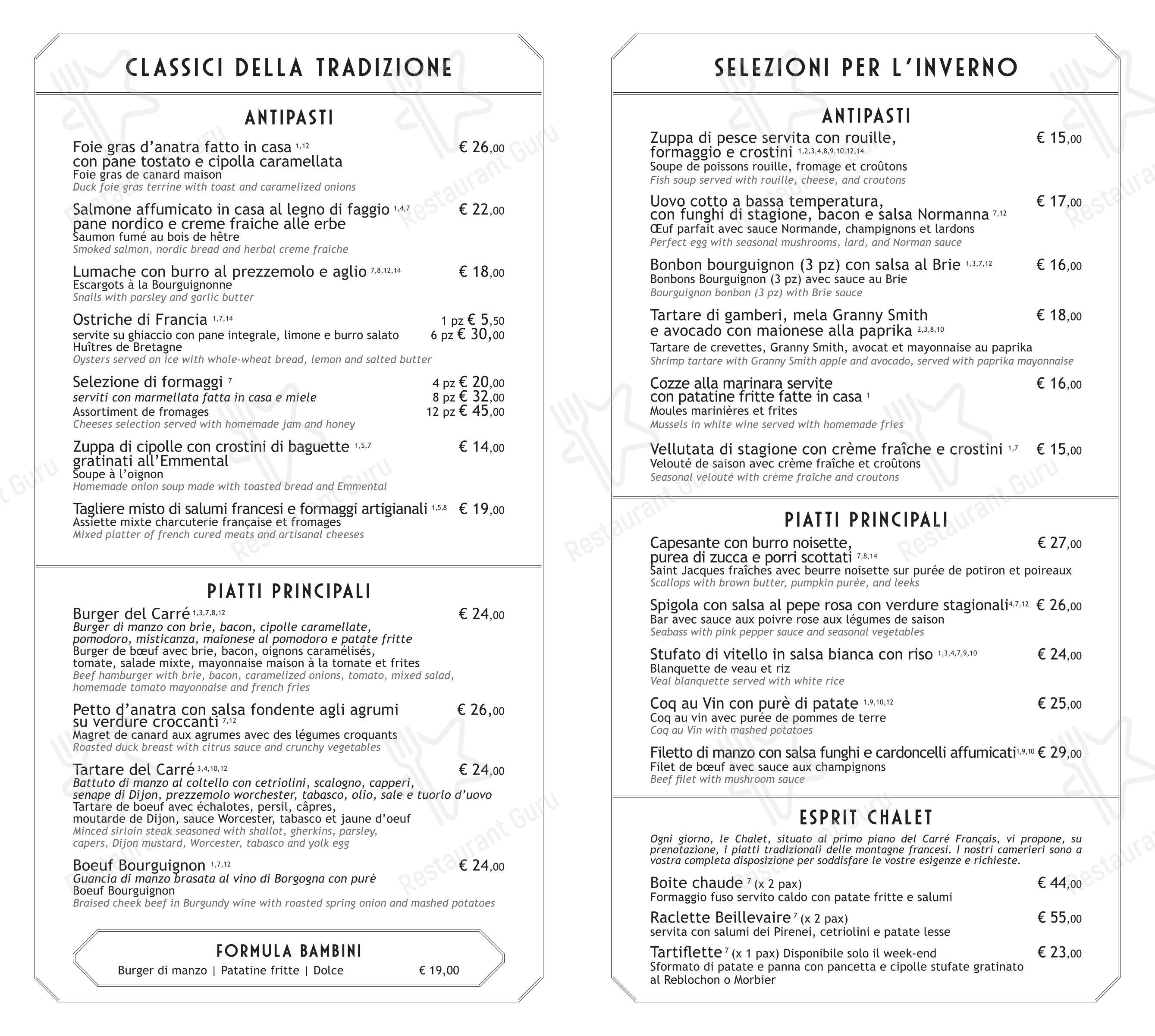 Menu bar per Le Carré Français in Roma