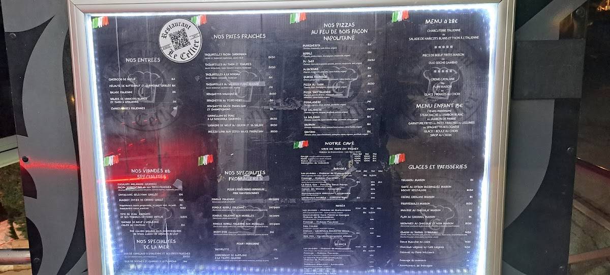 Menu de Le Cellier