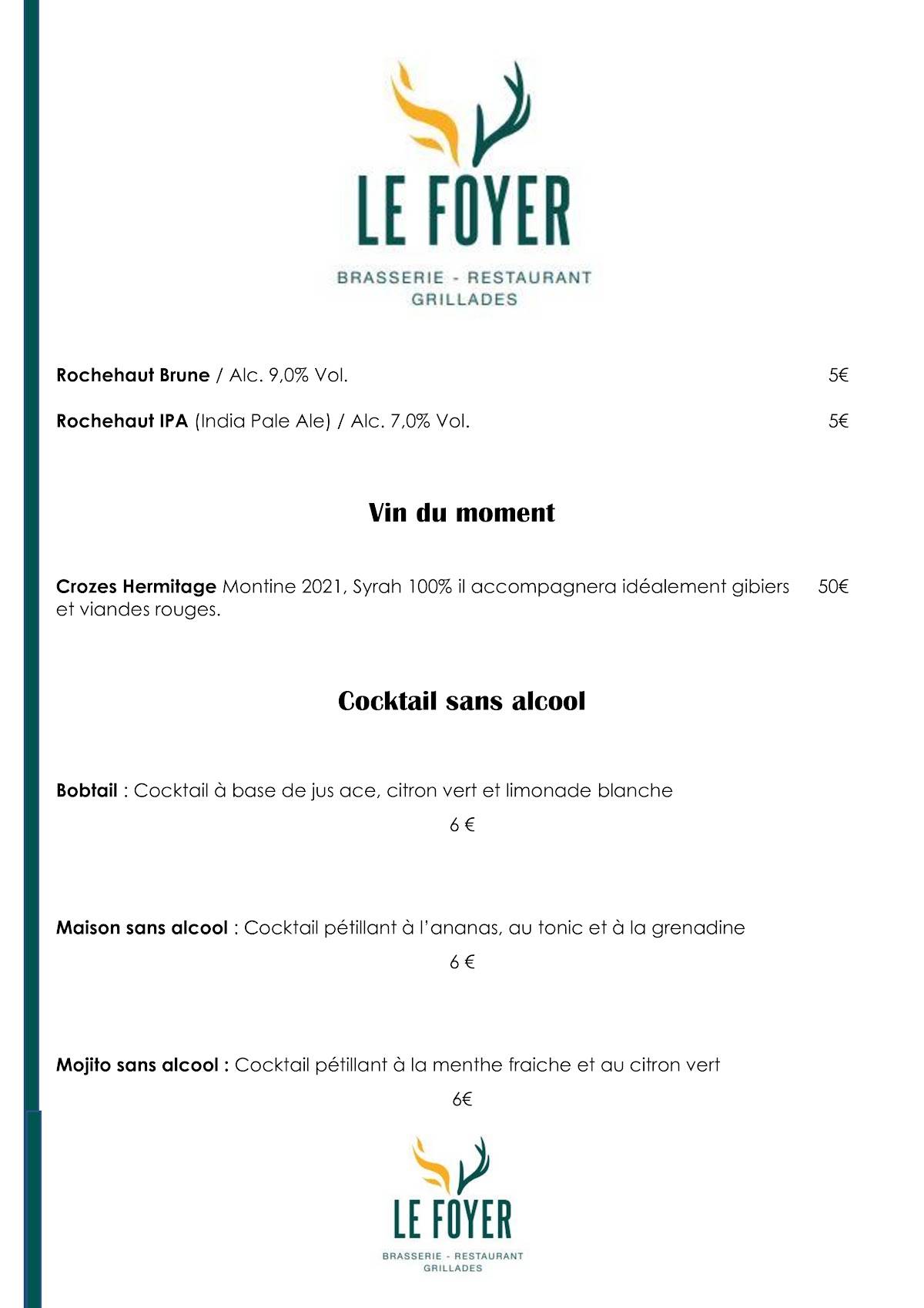 Menu de Le Foyer